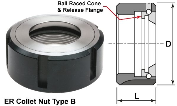 ER Collet Nuts with Ball Bearing - Type B