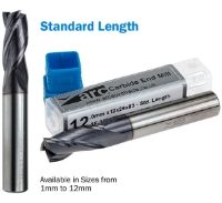 3 Flute Carbide End Mill - Standard Length - TiAlN Coated