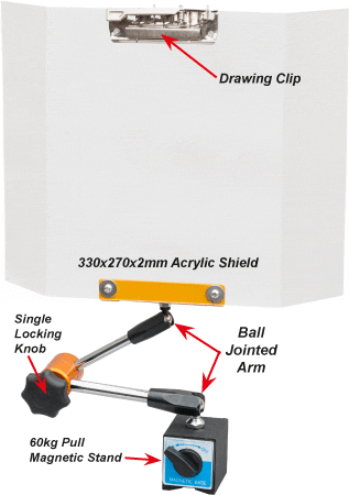 Safety Shield with Drawing Clip - 60kg Pull Magnetic Stand
